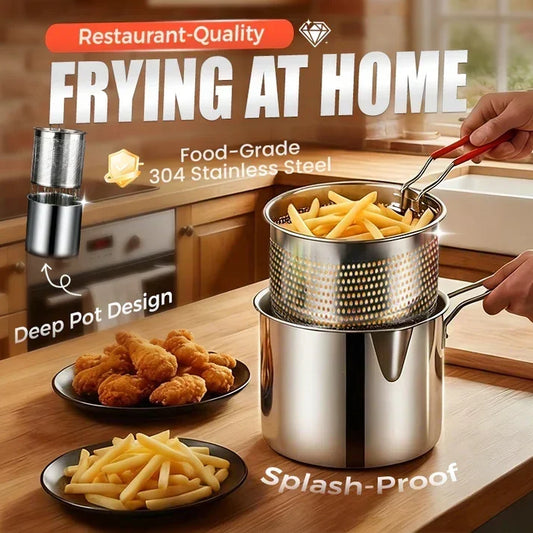 2026🔥🍟 Personal Mini Deep Fryer Set – Stainless Steel Pot with Lift-Out Draining Basket & Food Tongs
