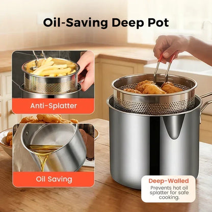2026🔥🍟 Personal Mini Deep Fryer Set – Stainless Steel Pot with Lift-Out Draining Basket & Food Tongs