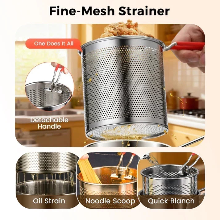 2026🔥🍟 Personal Mini Deep Fryer Set – Stainless Steel Pot with Lift-Out Draining Basket & Food Tongs