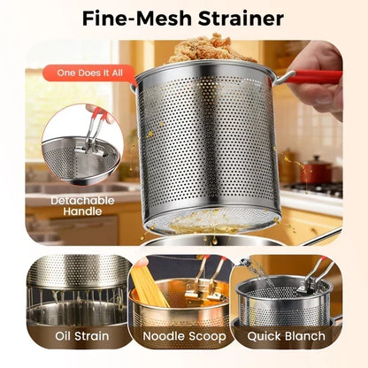 2026🔥🍟 Personal Mini Deep Fryer Set – Stainless Steel Pot with Lift-Out Draining Basket & Food Tongs