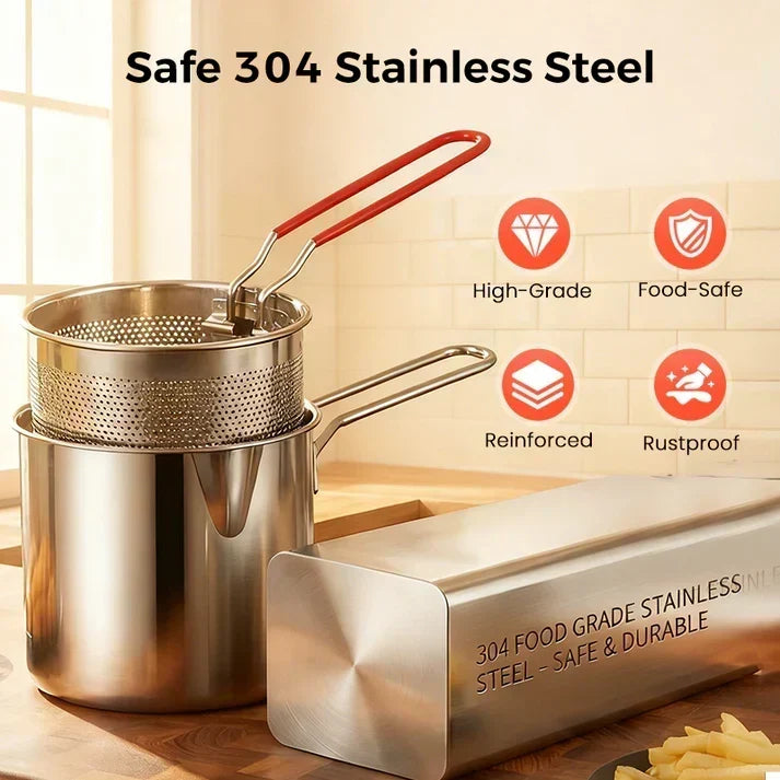 2026🔥🍟 Personal Mini Deep Fryer Set – Stainless Steel Pot with Lift-Out Draining Basket & Food Tongs