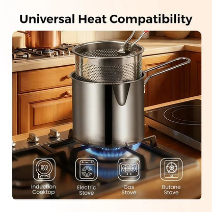 2026🔥🍟 Personal Mini Deep Fryer Set – Stainless Steel Pot with Lift-Out Draining Basket & Food Tongs