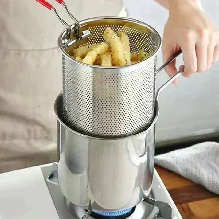 2026🔥🍟 Personal Mini Deep Fryer Set – Stainless Steel Pot with Lift-Out Draining Basket & Food Tongs