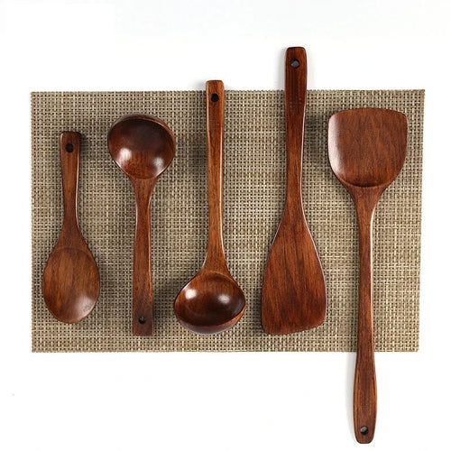 The TeakWood 5 Utensil Set Complete 5-Piece Collection