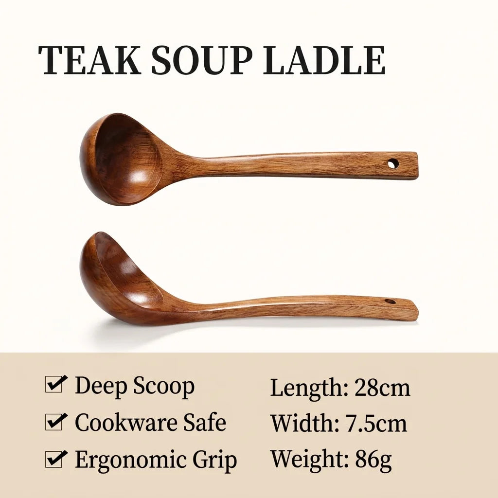 Teak Soup Ladle 28cm Deep Well Scoop