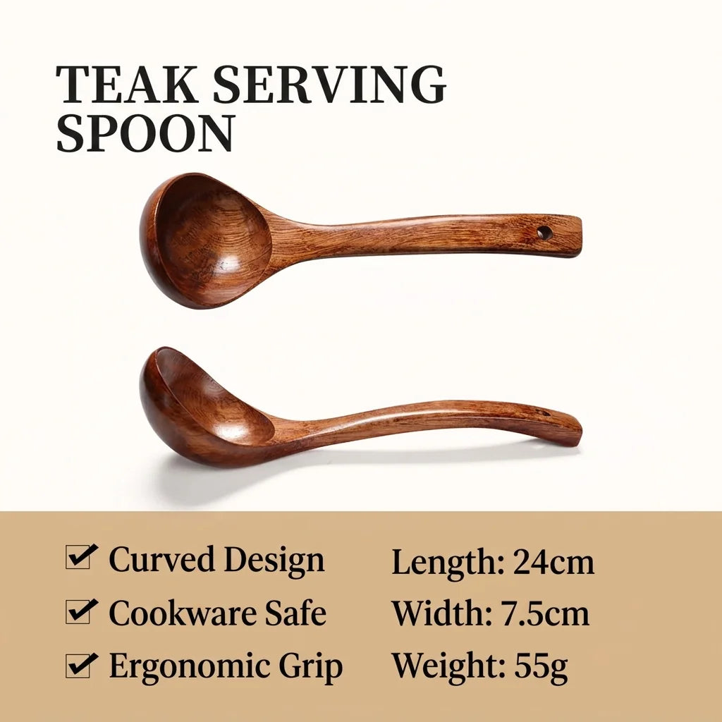 Teak Serving Spoon 24cm Curved Kitchen Spoon