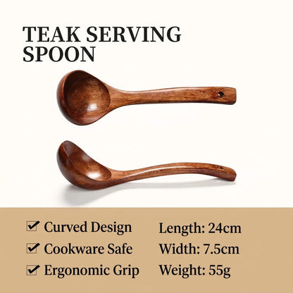 Teak Serving Spoon 24cm Curved Kitchen Spoon