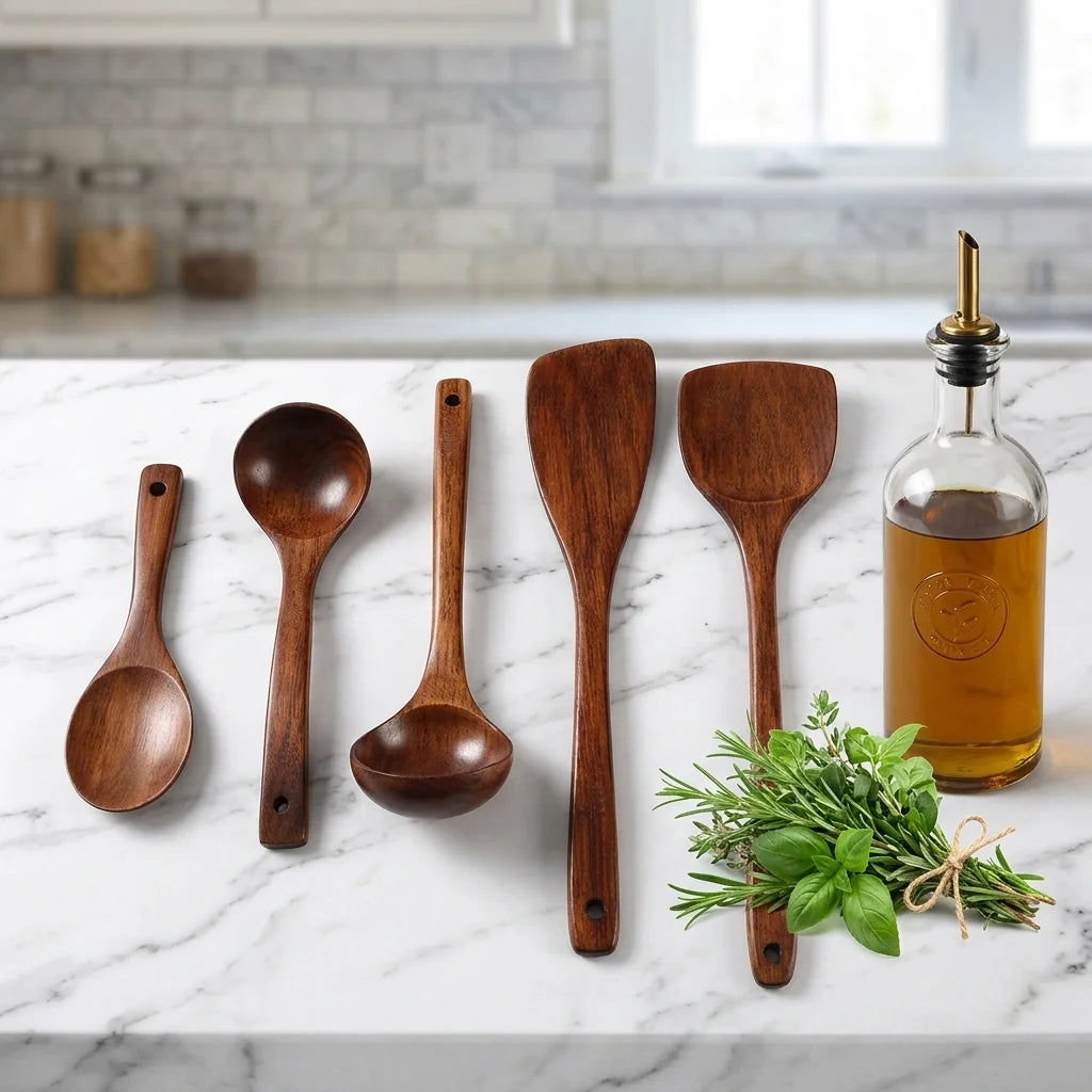 The TeakWood 5 Collection on Modern Kitchen Marble Countertop